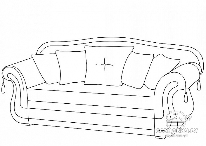 Диван выкатной с 5-ю подушками/2-мя накидками Ekaterina "Лувр" (Бук) (Жаккард Солнце голубой ромб/Сутаж/Кисти/Бахрома) Dn/Ek