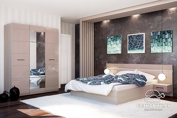 Комод "Милена" (МДФ) (Ясень/Какао перламутр глянец) /Gnt/Нс