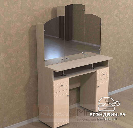 Стол косметический с зеркалом-трельяж "Лаворо" (Выбеленный Дуб) EsandwichA-СТ1