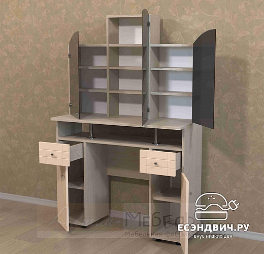 Стол косметический с зеркалом-трельяж "Лаворо" (Выбеленный Дуб) EsandwichA-СТ1