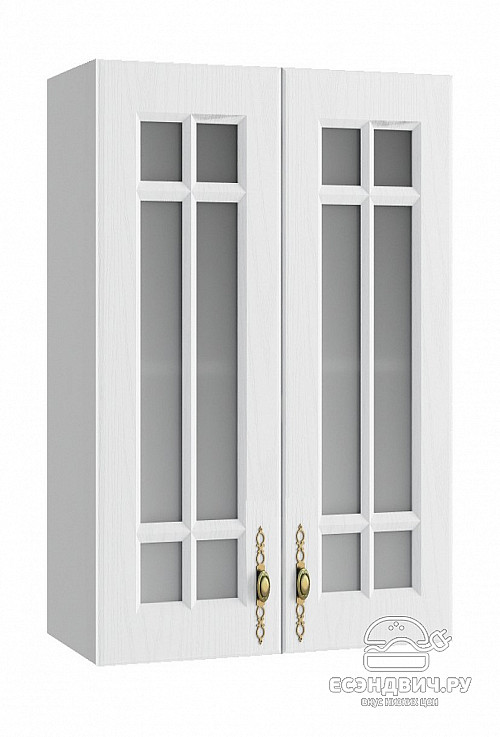 Шкаф высокий 600"Лорен" (МДФ) (Белый/Стекло) /DSV/Gr/ВПС600