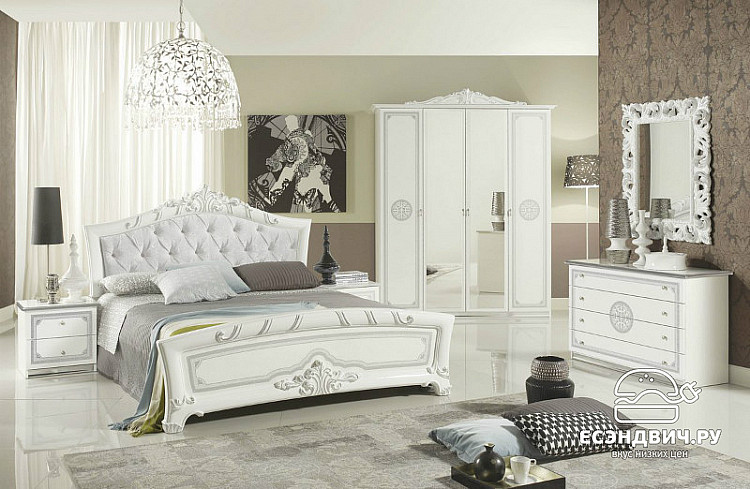 Спальный гарнитур 6 предм. luxe "Виктория" (МДФ) (Белый/Серебро/Шелкография) MrEvr
