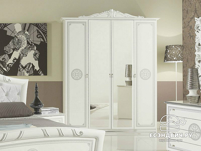 Спальный гарнитур 6 предм. luxe "Виктория" (МДФ) (Белый/Серебро/Шелкография) MrEvr