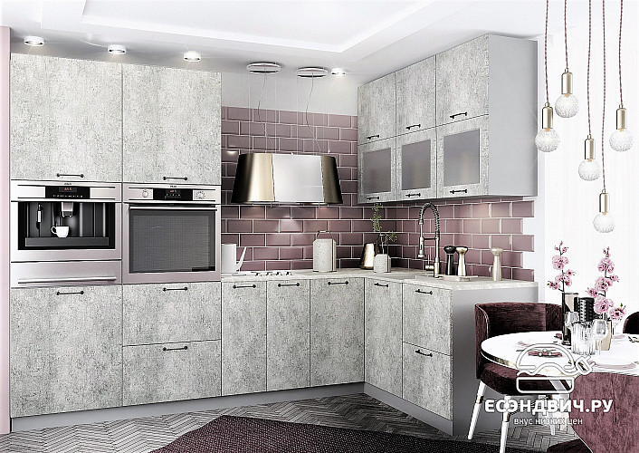 Кухня угловая правая 2,8*1,6 "The Loft" (МДФ) (Бетон светлый) /DSV/Lf7R