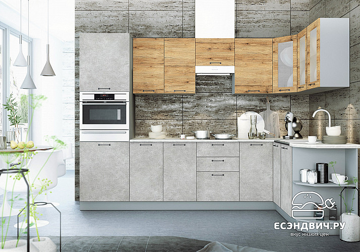 Кухня угловая правая 2,9*1,5 "The Loft" (МДФ) (Бетон светлый/Дуб цикорий) /DSV/Lf12R