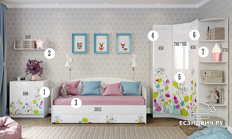 Стеллаж угловой "Фиоретто" (МДФ) (Белый глянец/Фотопечать)/DSV/Rd/СДУ 370.1