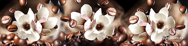 Фартук 2440*610/4мм  глянцевый "Primavera" (МДФ)(Фотопечать Магнолия и кофе)-Lk/AG-111