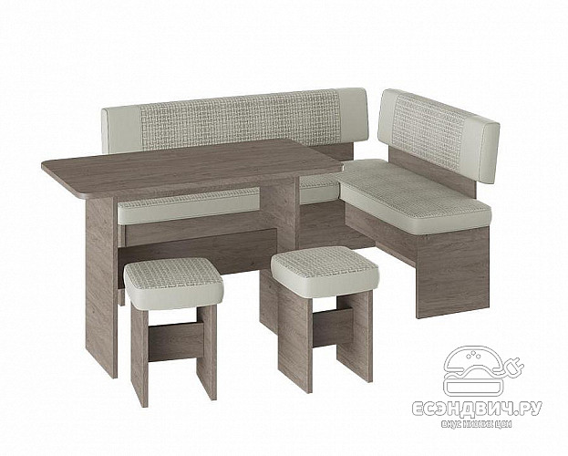 Кухонный уголок "Dublin" (Дуб Сонома трюфель/Кожзам светлый/Рогожка светлая) -Tr-Дб