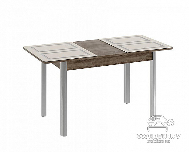 Стол раздвижной "Alba" (Дуб Сонома трюфель/Стекло бежевое с рисунком/Хром) -Tr-Пл