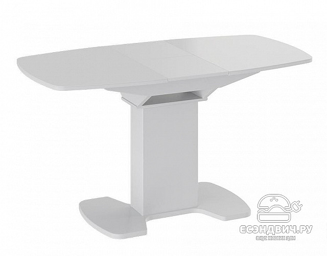 Стол раздвижной "Vento" (МДФ) (Белый/Стекло белое)-Tr-Прт