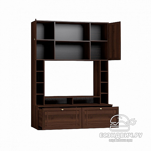 Гостиная SM 152*211*59 "Шерлок" (МДФ) (Орех шоколадный/Тонир.стекло)Gl/Sh1