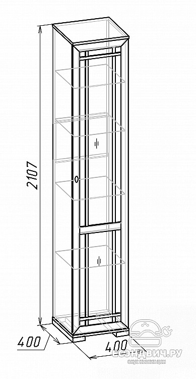 Пенал S 40*211*40 прав. "Шерлок" (МДФ) (Орех шоколадный/Тонир.стекло)Gl/Sh131