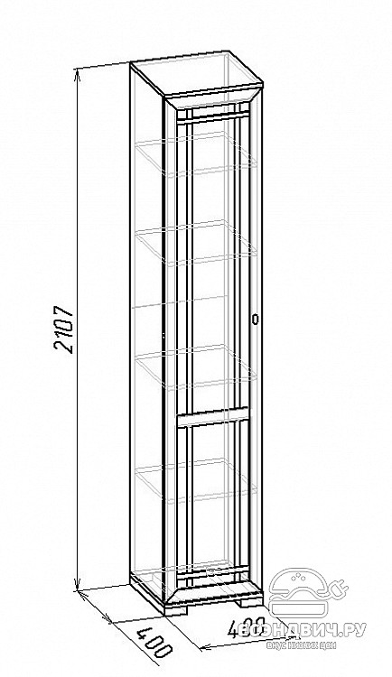 Пенал S (полки) 40*211*40 лев. "Шерлок" (МДФ) (Орех шоколадный)Gl/Sh8