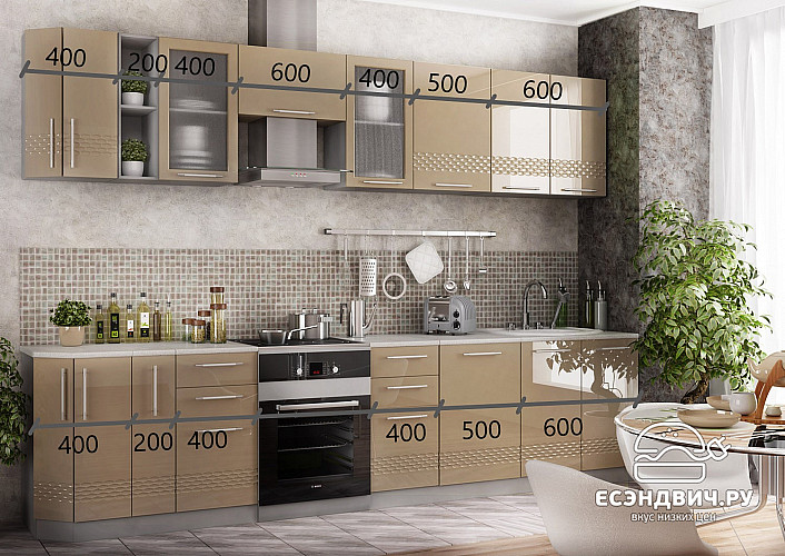 Пенал 600 (2 ящ.) decorazione "Лакрима" (МДФ глянец) (Капучино) /DSV/Kpl/ПНЯ600