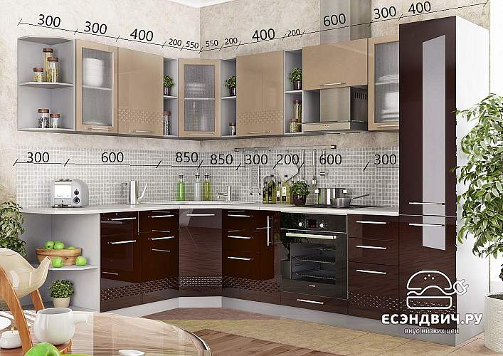 Пенал 600 (2 ящ.) decorazione "Лакрима" (МДФ глянец) (Капучино) /DSV/Kpl/ПНЯ600