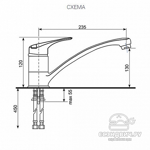 Смеситель для кухни ULGRAN U-003 (Серый)