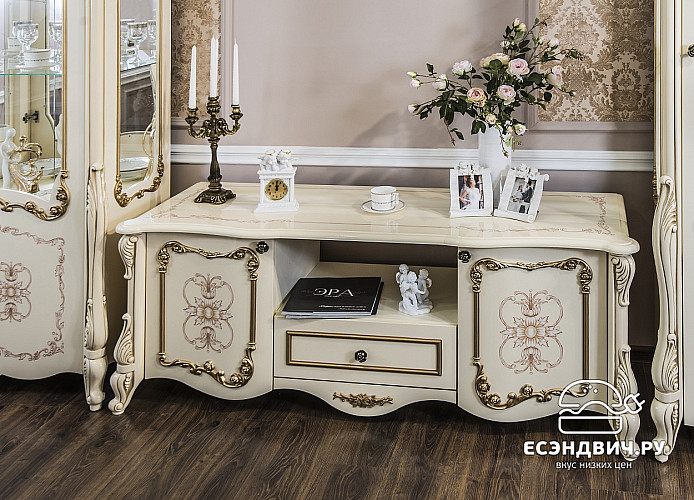 Гостиная 3предм.1+1ств. "Джованни" (МДФ) (Крем Глянец/Патина/Лак) UgEn