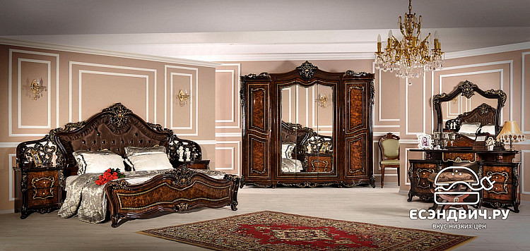 Стол косметический+банкетка+зеркало"Себастьяно" (МДФ) (Корень дуба глянец/Бархат/Шелкография/Патина/Лак/Зеркало) UgJk