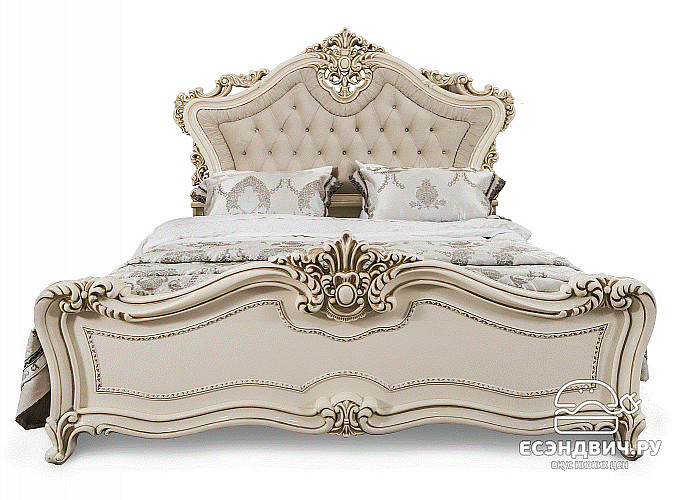 Кровать 1600 "Себастьяно" (МДФ) (Крем глянец/Бархат/Шелкография/Патина/Лак) UgJk