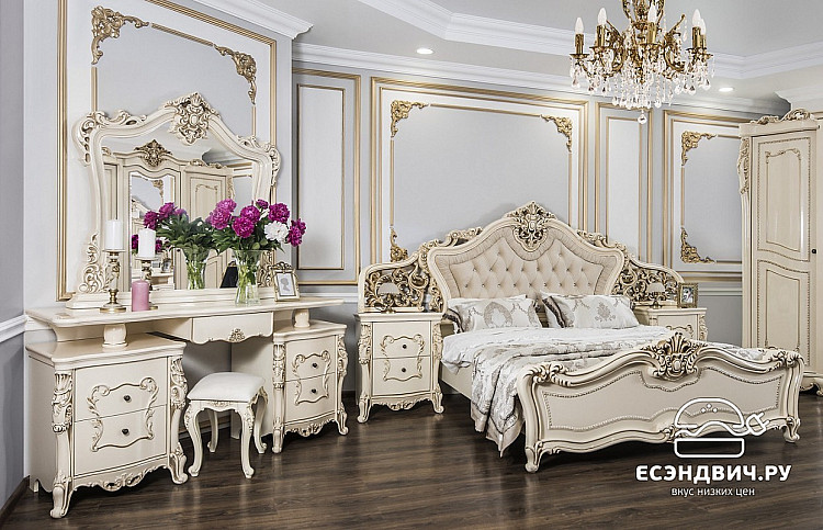 Кровать 1600 "Себастьяно" (МДФ) (Крем глянец/Бархат/Шелкография/Патина/Лак) UgJk