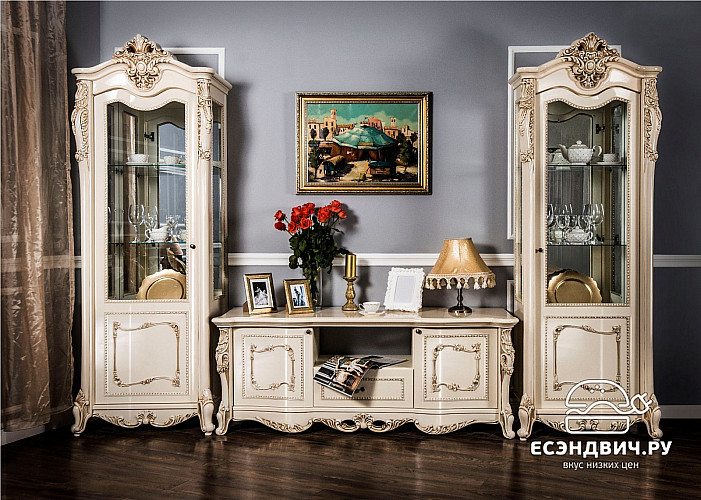 Спальный гарнитур 4 предм. 3ств./1800 "Себастьяно" (МДФ) (Крем глянец/Бархат/Шелкография/Патина/Лак) UgJk/3+180