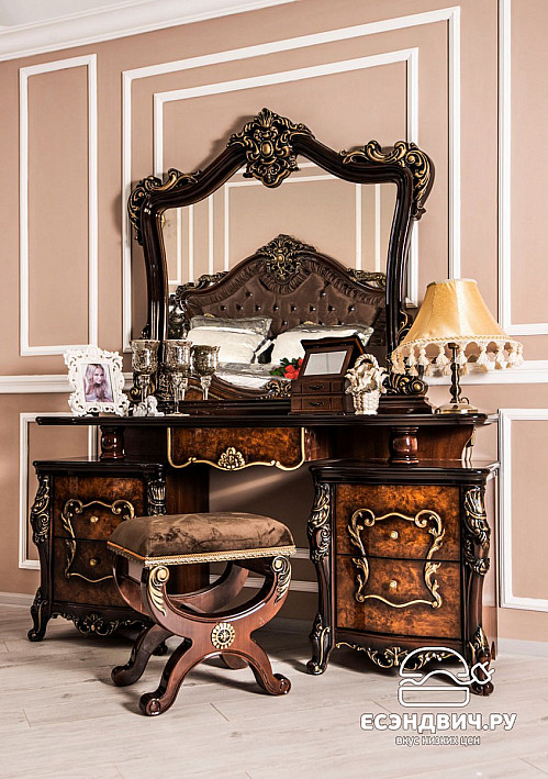 Спальный гарнитур 7 предм. 6ств./1800 "Себастьяно" (МДФ) (Корень дуба глянец/Бархат/Шелкография/Патина/Лак) UgJk/6+180