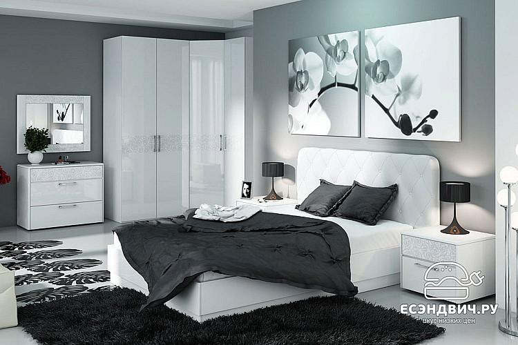 Спальный гарнитур 8 предм. "Argento"(МДФ)(Белый глянец /Экокожа Белая)-Tr-Ам