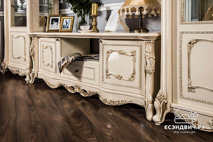 Витрина 0,8 прав."Себастьяно" (МДФ) (Крем глянец/Шелкография/Стекло) EsandwichUgJk