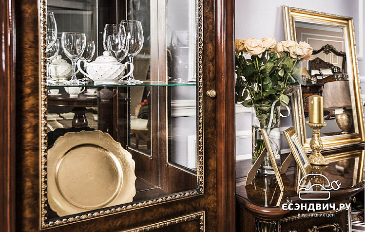 Витрина 0,8 прав."Себастьяно"  (МДФ) (Корень дуба глянец/Шелкография/Стекло) EsandwichUgJk