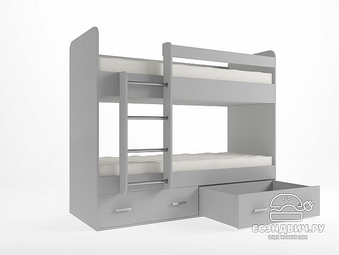 Кровать двухъярусная с ящиками "Лаворо" (Ясень анкор темный/Сосна винтерберг) D