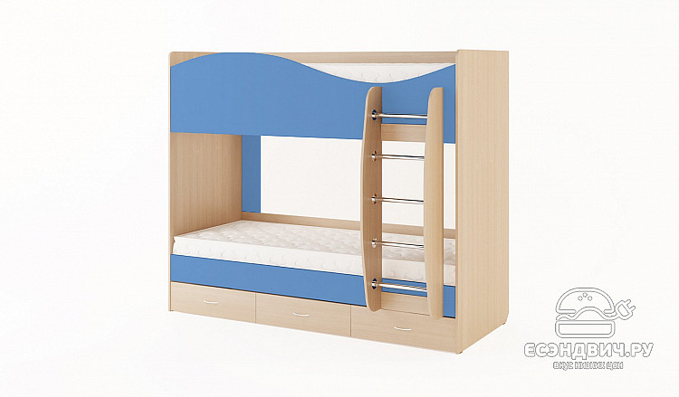 Кровать двухъярусная с ящиками "Ричи" (Бел.дуб/Синий) EsandwichKР-05