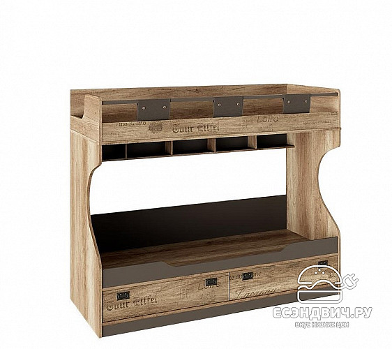 Кровать 2-х ярусная с лестницей "Adventure" (Дуб Каньон светлый/Фон серый ) Em/Pl