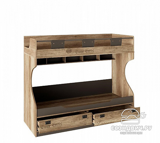 Кровать 2-х ярусная с лестницей "Adventure" (Дуб Каньон светлый/Фон серый ) Em/Pl