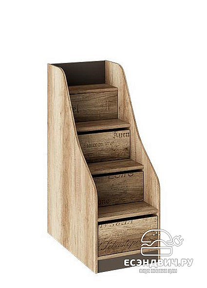 Кровать 2-х ярусная с лестницей "Adventure" (Дуб Каньон светлый/Фон серый ) Em/Pl