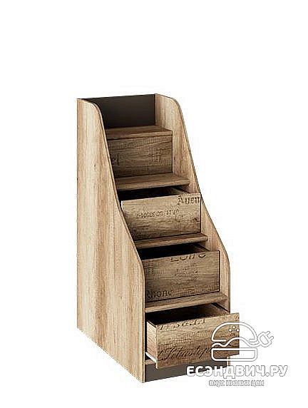 Кровать 2-х ярусная с лестницей "Adventure" (Дуб Каньон светлый/Фон серый ) Em/Pl