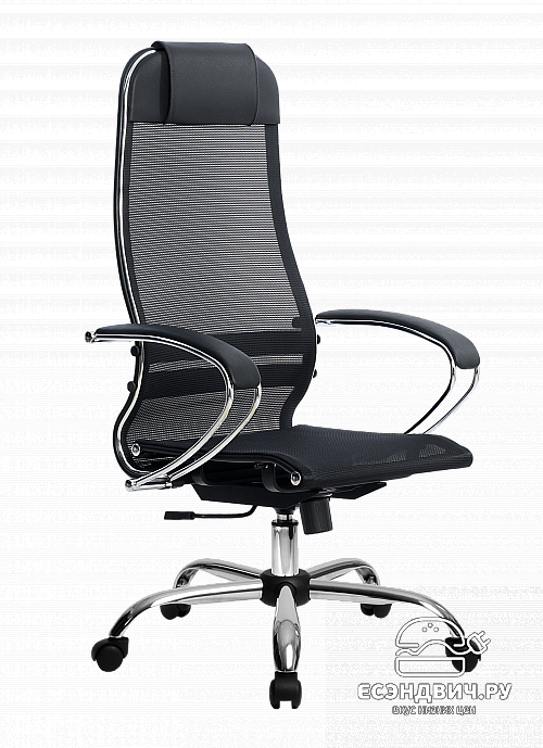 Кресло №12 "Скай" (Ткань-сетка Черная/Иск.кожа черная/Хром)-Mt/SU-1-BK