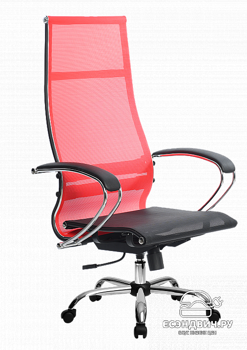 Кресло №7 "Скай" (Ткань-сетка Красная/Ткань-сетка Черная/Хром)-Mt//SU-1-BK