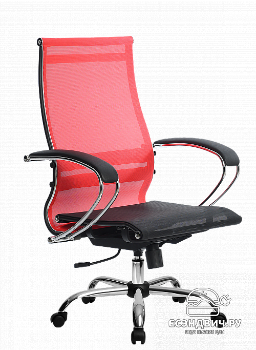 Кресло №9 "Скай" (Ткань-сетка Красная/Ткань-сетка Черная/Хром)-Mt/SU-1-BK