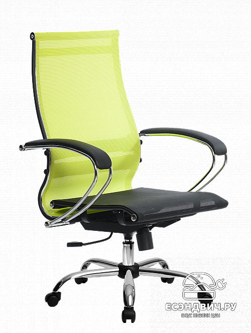 Кресло №9 "Скай" (Ткань-сетка Лайм/Ткань-сетка Черная/Хром)-Mt/SU-1-BK