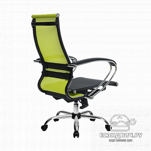Кресло №9 "Скай" (Ткань-сетка Лайм/Ткань-сетка Черная/Хром)-Mt/SU-1-BK