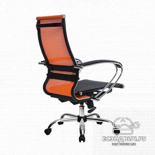 Кресло №9 "Скай" (Ткань-сетка Оранжевая/Ткань-сетка Черная/Хром)-Mt/SU-1-BK