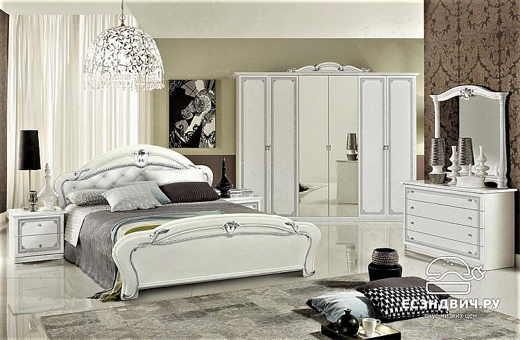 Комод с зеркалом "Орнела" (МДФ/Лак глянец/ППУ) (Белый/Серебро/Глиттер) Mr/Гц34