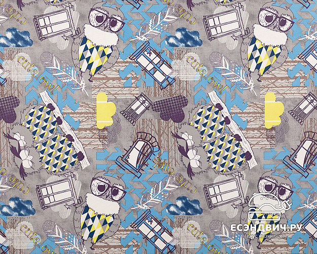 Кровать двухъярусная с диваном "Лаворо" (Сосна астрид/Лайм/Велюр Принт Filin Denim (AT)) D