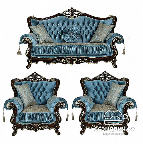 Диван 2-х мест. Luxe "Мона Лиза" (Орех/Бирюза/Бархат/Жаккард/Патина Позолота) Fb1/Esm