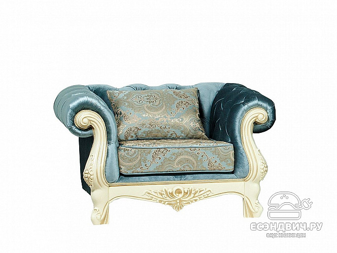Комплект мягк.мебели 3 предм. Asole "Мона Лиза" (Крем/Бирюза/Бархат/Жаккард/Патина Позолота) Fb1/Asl/2