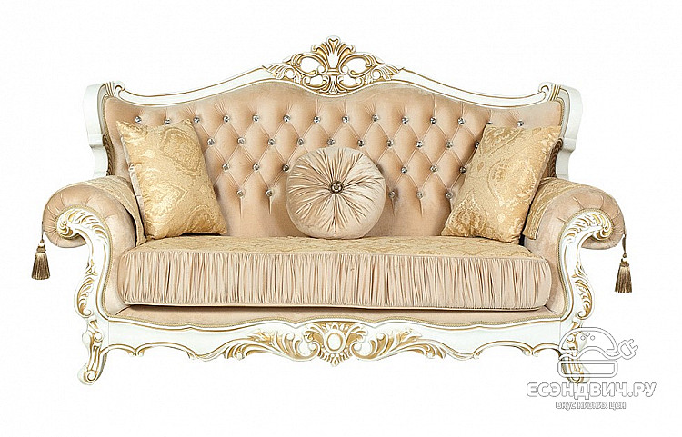 Комплект мягк.мебели 3 предм.франц.раскладн.мех. Luxe "Мона Лиза" (Белый/Золото/Бархат/Жаккард/Патина Позолота) Fb1/Esm/1
