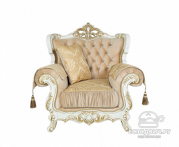 Комплект мягк.мебели 3 предм.франц.раскладн.мех. Luxe "Мона Лиза" (Белый/Золото/Бархат/Жаккард/Патина Позолота) Fb1/Esm/1