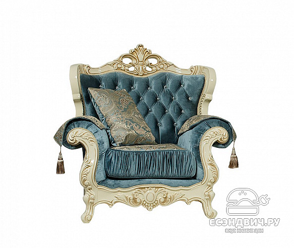 Комплект мягк.мебели 3 предм.франц.раскладн.мех. Luxe "Мона Лиза" (Крем/Бирюза/Бархат/Жаккард/Патина Позолота) Fb1/Esm/1