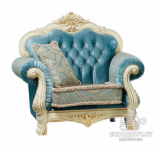 Комплект мягк.мебели 3 предм.Classico "Мона Лиза" (Крем/Бирюза/Бархат/Жаккард/Патина Позолота) Fb1/IL/2