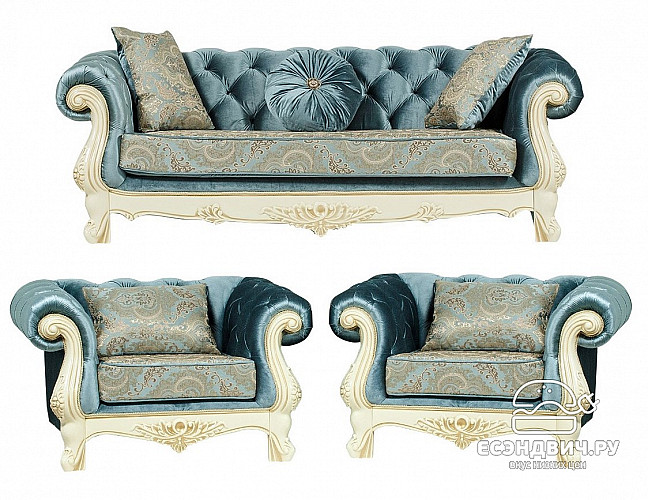 Кресло Asole "Мона Лиза" (Крем/Бирюза/Бархат/Жаккард/Патина Позолота) Fb1/Asl